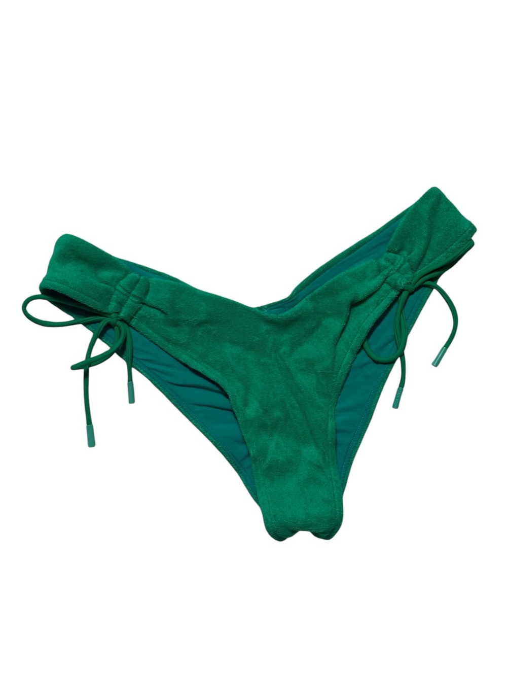 NWOT Blackbough Swim Green Terry Cloth Tie Side Bikini Bottoms Size Small Cheeky